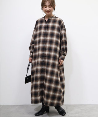 AMERICAN HOLIC バンドカラーチェックシャツワンピース Check Black