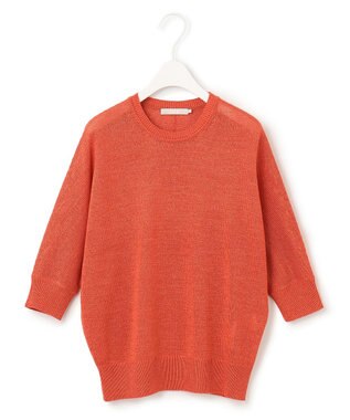 ICB L 【WEB限定カラーあり・洗える】ペーパーブレンドシャインニット 五分袖プルオーバー カーマイン系