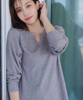 Tiaclasse L 【洗える】キーネックラメニットチュニック グレー