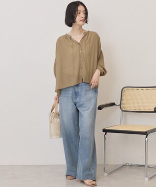 AMERICAN HOLIC スキッパーギャザーブラウス Mocha