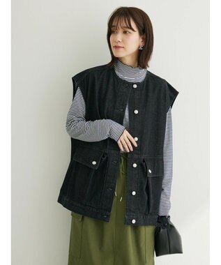 Green Parks ・ＥＬＥＮＣＡＲＥ　ＤＵＥ　ノーカラーデニムベスト Black