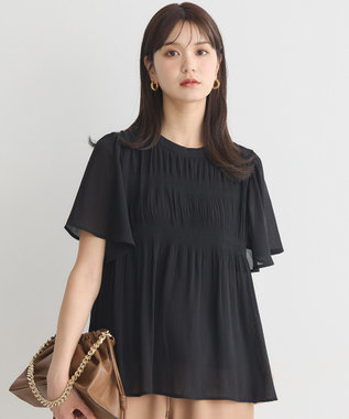 earth music&ecology マジョリカプリーツ半袖ブラウス Black