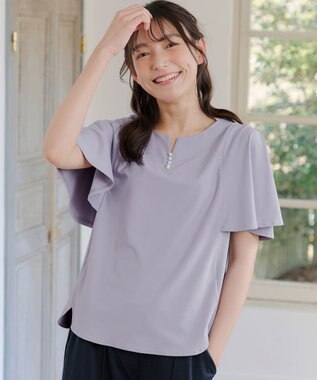 Tiaclasse 【洗える】ブラウス見えフレアスリーブカットソー ラベンダー