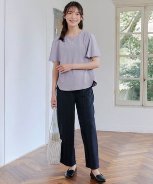 Tiaclasse 【洗える】ブラウス見えフレアスリーブカットソー ラベンダー