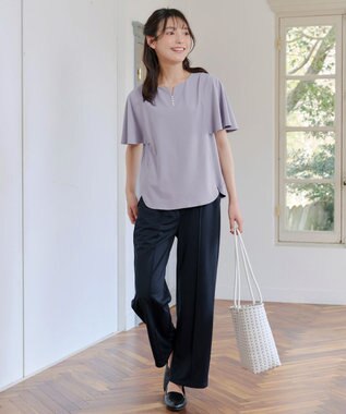 Tiaclasse 【洗える】ブラウス見えフレアスリーブカットソー ラベンダー