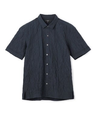 JOSEPH HOMME 【新素材】ランダムプリーツワッシャー　レギュラーカラー半袖シャツ ネイビー系