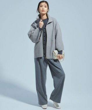 23区 L ナチュラルストレッチサキソニー タック ワイドパンツ グレー系