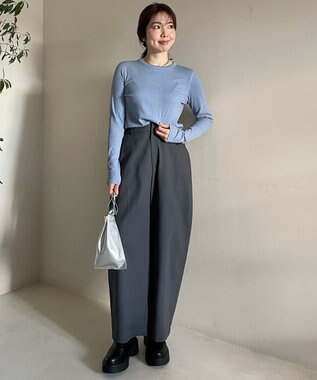 UNFILO コットンカシミヤ クルーネックカットソー スモーキーブルー