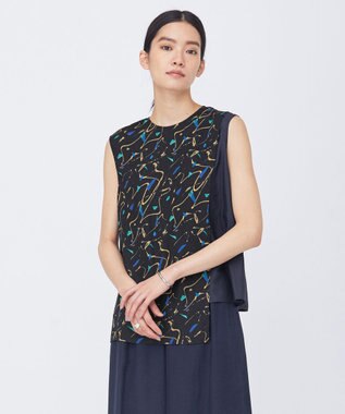 ICB 【Saki Tanakaさんコラボ】コラボプリント ノースリーブブラウス プリント×ネイビー系