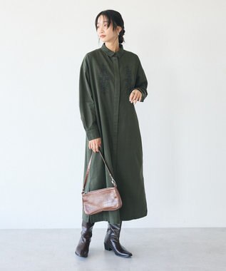 CRAFT STANDARD BOUTIQUE 刺繍入ツイルワンピース Khaki