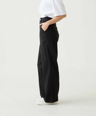 caqu linen rayon stretch wide pants リネンレーヨンストレッチワイドパンツ black