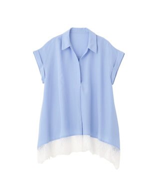 YECCA VECCA 裾レーススキッパーシャツ Blue