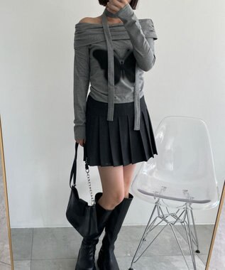 WEGO ストール付きバタフライオフショルトップス グレー
