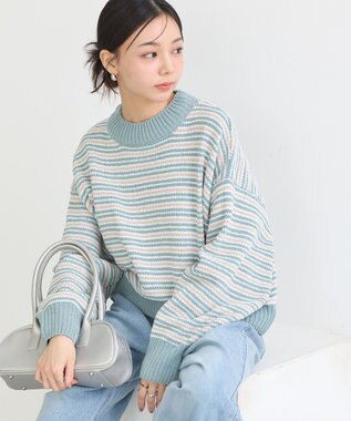 earth music&ecology マルチボーダーベロアモールプルオーバー Mint