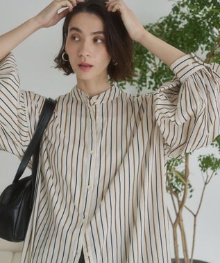 WEGO 【ANGIE VINTAGE】ボリュームスリーブ バンドカラー シャツワンピース 柄3