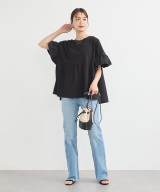 earth music&ecology 【接触冷感/洗濯機可】フリルドッキングポンチョＴ Black