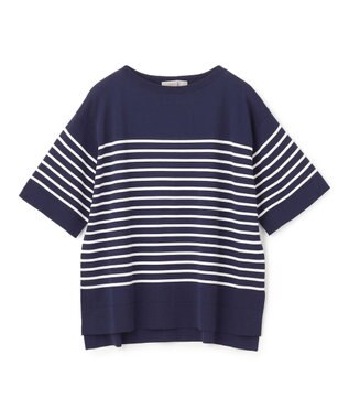 UNFILO スゴ機能 ハーフスリーブニットT ネイビー×オフ