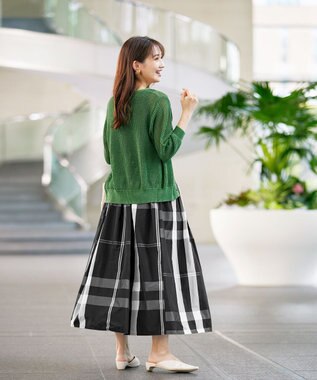 Tiaclasse L 【新色追加・洗える】パフスリーブ透かし編みニットカーディガン グリーン