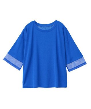 Green Parks 袖チュールドッキングシアー５分袖プルオーバー Blue