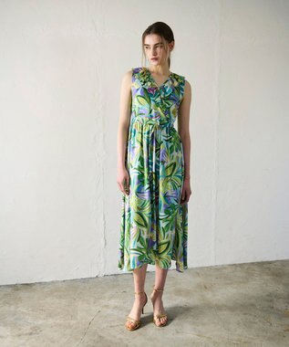 GRACE CONTINENTAL リーフプリントワンピース グリーン