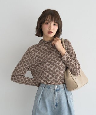 earth music&ecology 【吸湿発熱】あったかフェミニンインナー(シアーハイネック) Check Brown