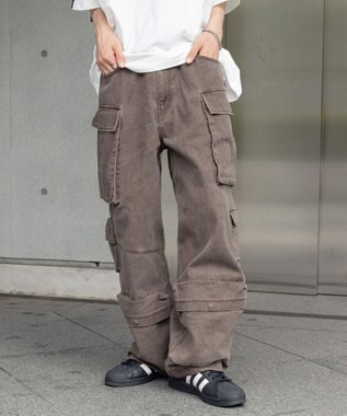 WEGO マルチポケットワイドカーゴパンツ ブラウン