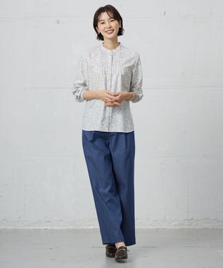 J.PRESS LADIES L 【洗える】セルロースシャンブレー ワイド パンツ ブルー系