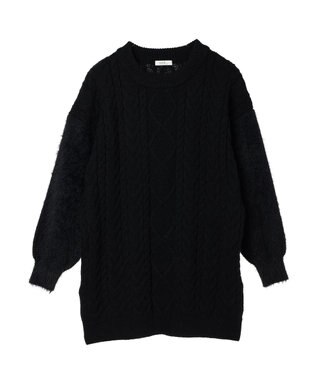 earth music&ecology 袖ファーケーブルミニワンピース Black