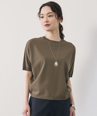 自由区 【前後着用可能】クレープストレッチドルマンスリーブ ニット カーキ