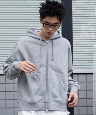 WEGO 【ユニセックス着用ITEM/裏起毛/SMLサイズ展開】リラックスフィットバックロゴジップパーカー 杢グレー