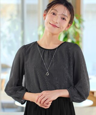 Tiaclasse L ブラウジングシフォンワンピース ブラックストライプ