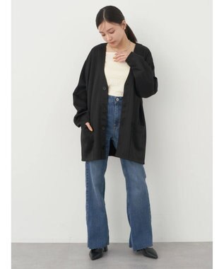 earth music&ecology ヘリンボーン調Ｖネックカーディガン Black