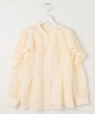 Feroux 【洗える】ジャカードフリルブラウス アイボリー系