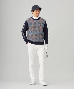 23区GOLF 【MEN】チェックジャガード　クルーネック  ニット ネイビー系3