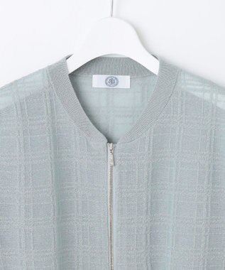 J.PRESS LADIES L 【洗える】SHEER JACQUARD ニット ブルゾン グレイッシュアクア系