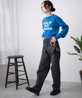 WEGO ジャガードショートニットプルオーバー ブルー