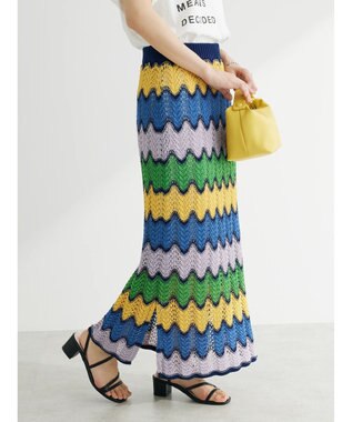 Green Parks 透かし編みマルチボーダースカート Blue