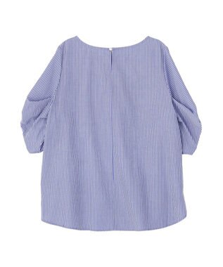 YECCA VECCA パールタックスリーブブラウス Stripe