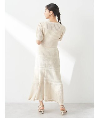 earth music&ecology ２点ＳＥＴ透かし編みカーディガン＋裾フレアスカート Ivory