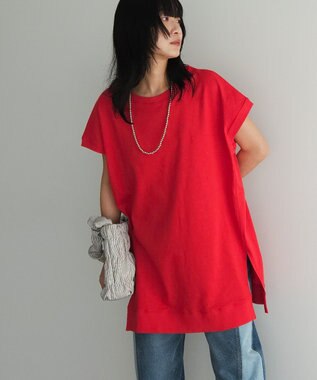 Green Parks 今年っぽフレンチスリーブカットチュニック Red
