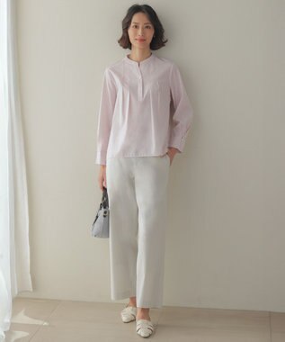 J.PRESS LADIES L 【人気素材・セットアップ対応】セルロースリネンストレッチ セミワイド パンツ ライトグレー系