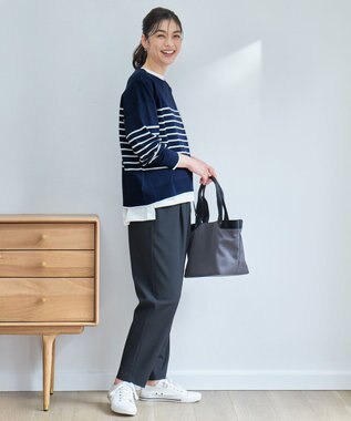 ANY バスクボーダーニットプルオーバー ネイビー×オフボーダー