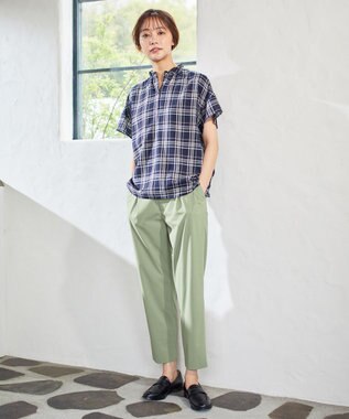 J.PRESS LADIES 【洗える】マイクロタイプライターストレッチ テーパード パンツ スモーキーグリーン系