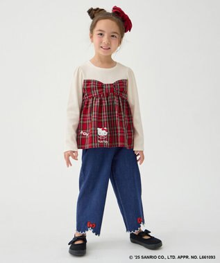 ANY KIDS 【ハローキティ×ANY KIDS】ドッキング刺繍 長袖Tシャツ レッド