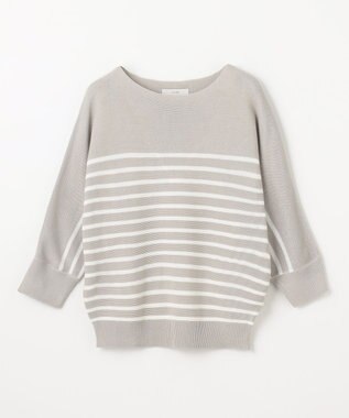 ANY L 【洗濯機可/アンチピリング/UVケア】アクリルガーターニット グレー×オフボーダー