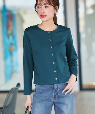 Tiaclasse L 「サマさまカットソー」フレームボタンカーディガン ターコイズ