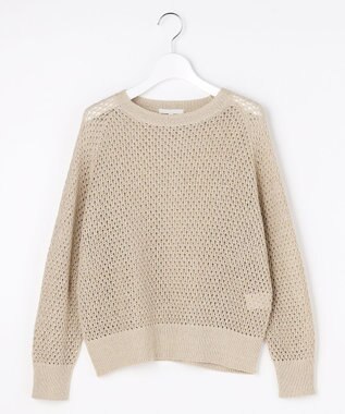 自由区 L リネンミドルゲージメッシュ ニット ベージュラメ