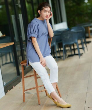 Tiaclasse 【UVケア・接触冷感】“あまラク” ボリュームパフスリーブカットソーチュニック ブルー