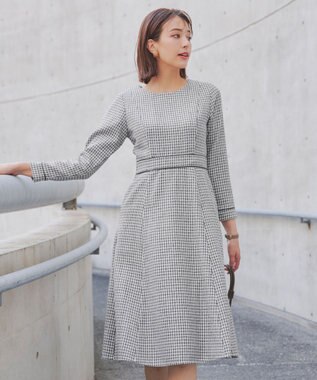 Tiaclasse L 【洗える】ツイード配色フレアワンピース グレー