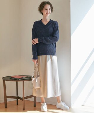 自由区 L 【洗える】スパングルニット Vネックニット ネイビー系